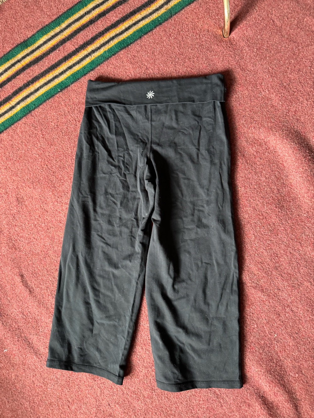 Athleta Foldover Wide Leg Pants Black Sp Nylon Y2k Usa Made gaucho pants